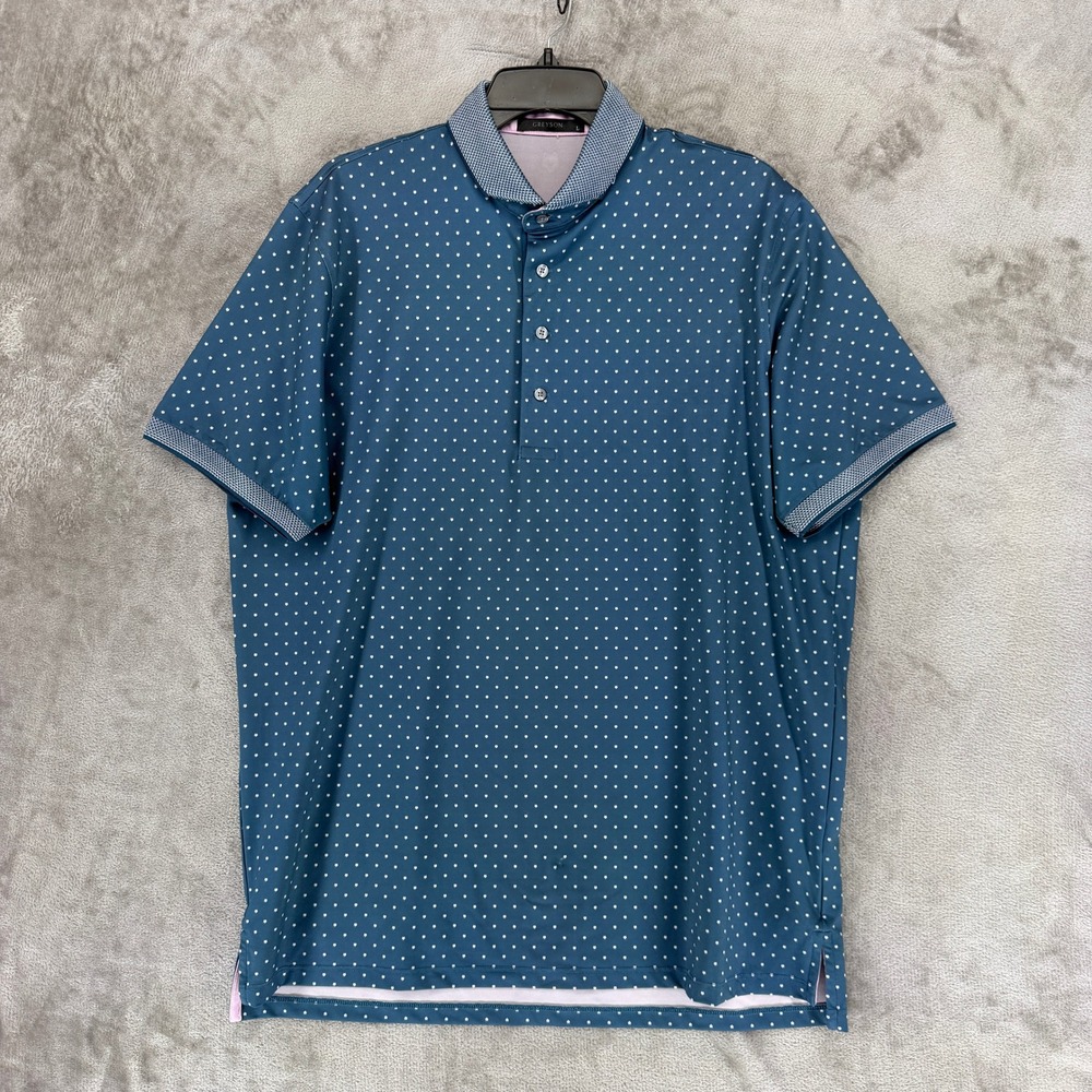 Greyson Polo Shirt Mens Large Blue Wolf Head Print Short Sleeve Golf Stretch L
